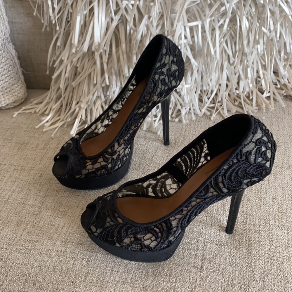 🪞NEW stunning black nude lace open toe heels in size 6 - Picture 5 of 17